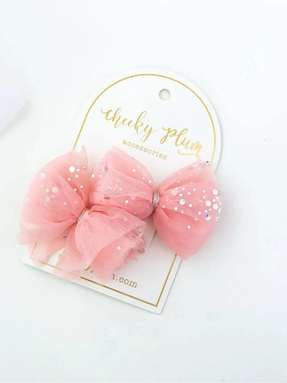 cheeky plum Coral Pink Tulle Glitter Bow Clips
